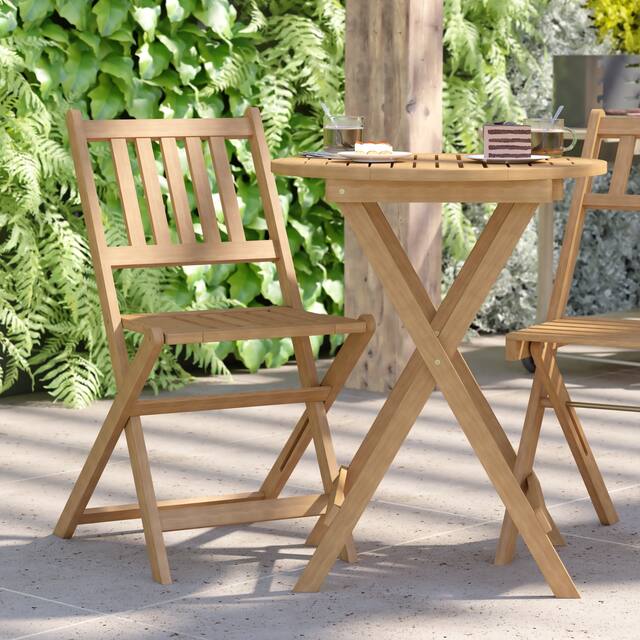 Indoor/Outdoor Acacia Wood Folding Table and 2 Chair Bistro Set