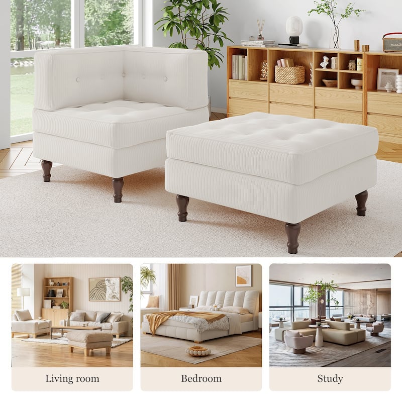 Corduroy L-shape Modular Corner Sectional Sofa with Reversible Storage Ottoman