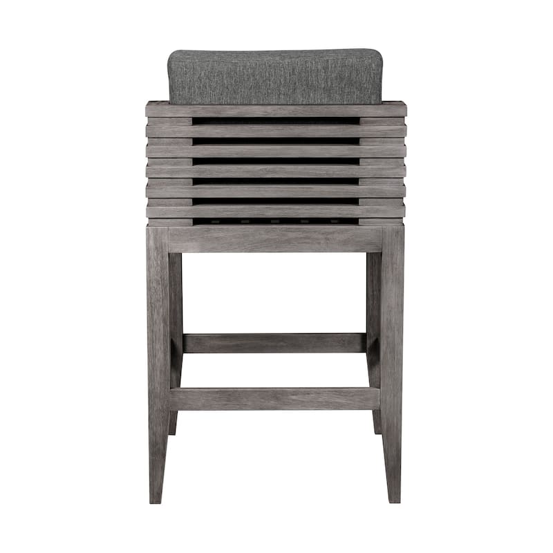 Vivid Solid Eucalyptus Wood Outdoor Patio Counter Height Bar Stool with Olefin Cushions