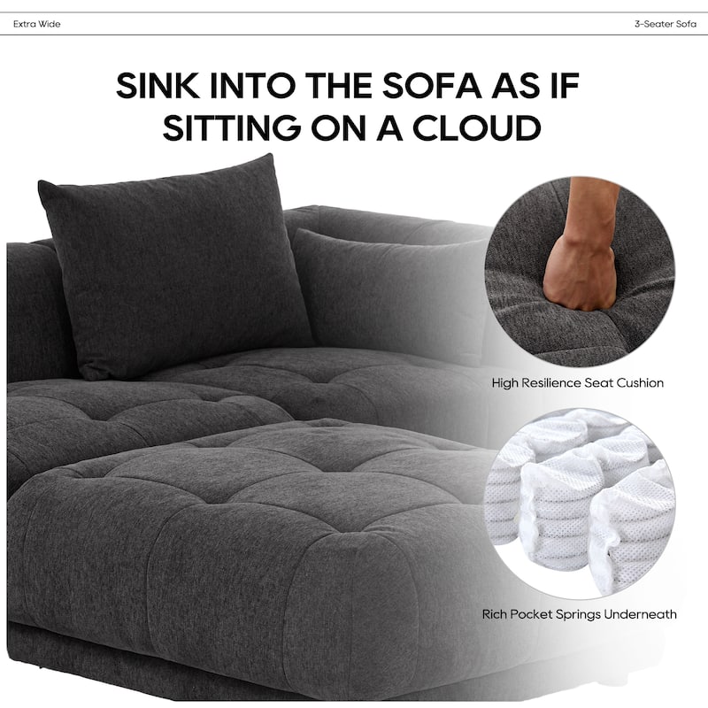 Cloud Modular Sofa Sectional 144" with Ottoman - Plush Chenille Fabric Living Room Couch