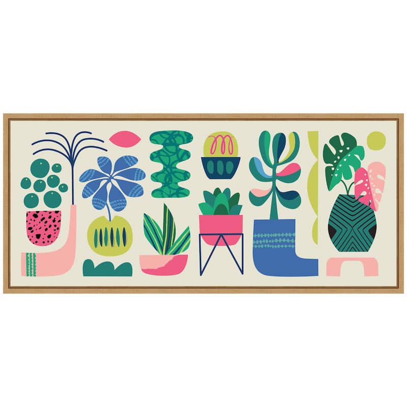 Kate and Laurel Sylvie Retro Bright Floral and Succulent Panel Framed Canvas by Rachel Lee