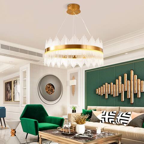 Modern Glam Gold Crystal Chandelier Drum Pendant Light