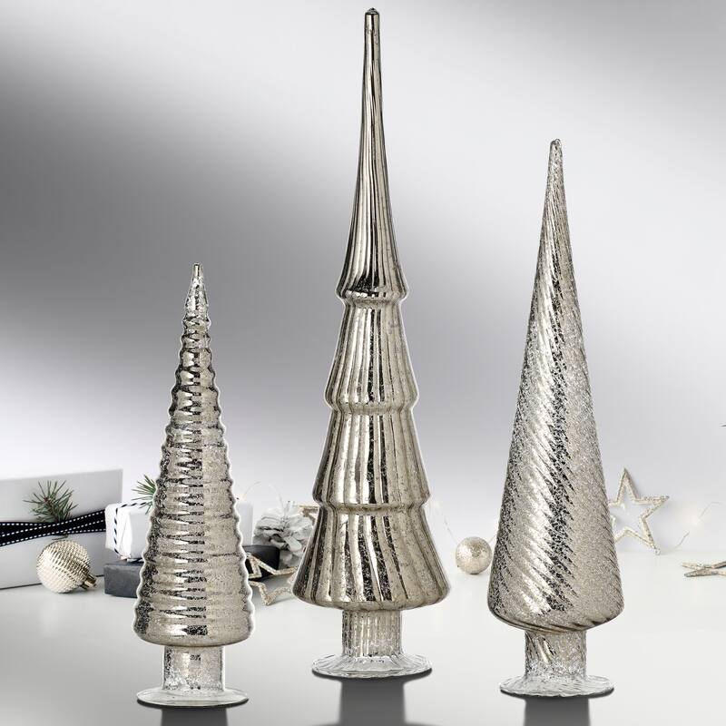 12/15/18" Mercury Glass Tree Trio Set of 3