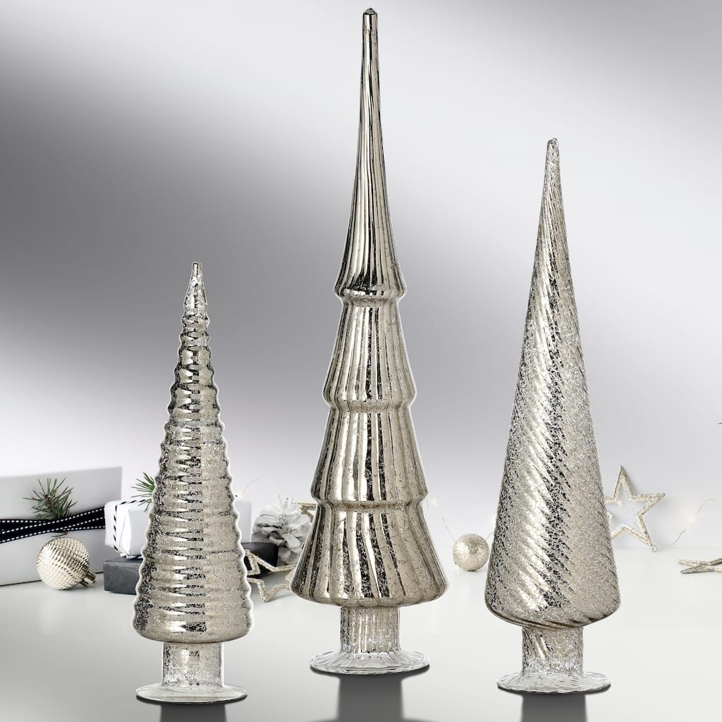 12/15/18" Mercury Glass Tree Trio Set of 3
