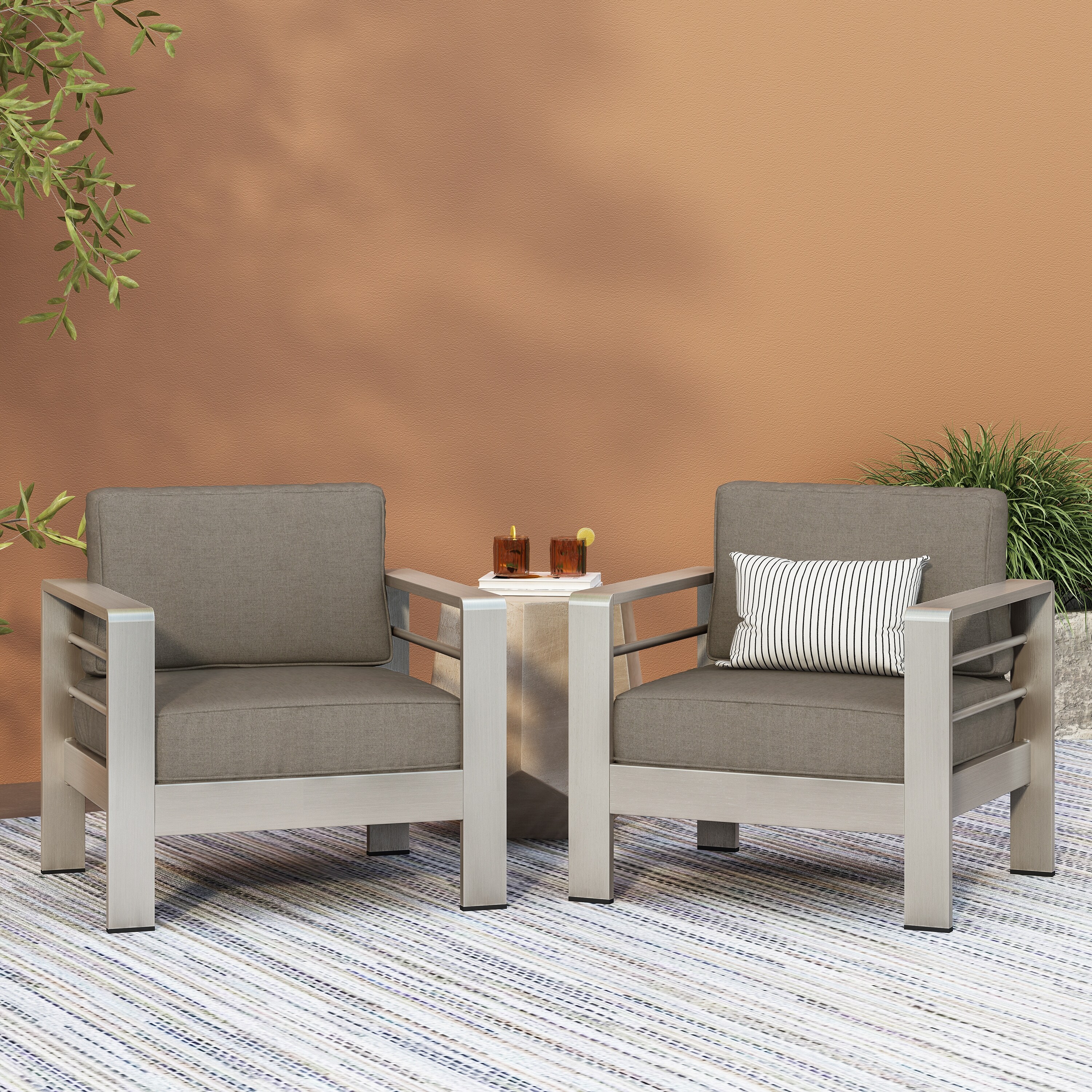Cape Coral Outdoor Aluminum Club Chair with Cushions Set of 2 by Christopher Knight Home Bed Bath Beyond 15101699
