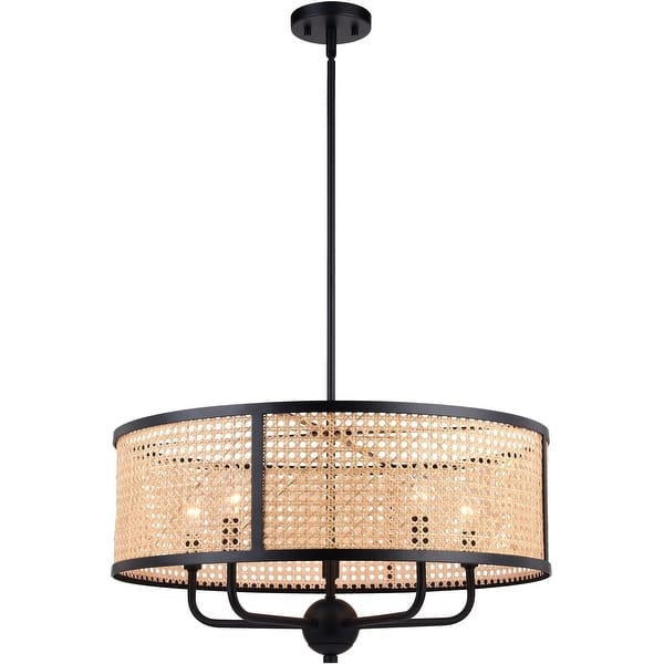 slide 2 of 11, Vaxcel Lighting P0395 Berens 5 Light 24" Wide Rattan Cane Drum Matte Black