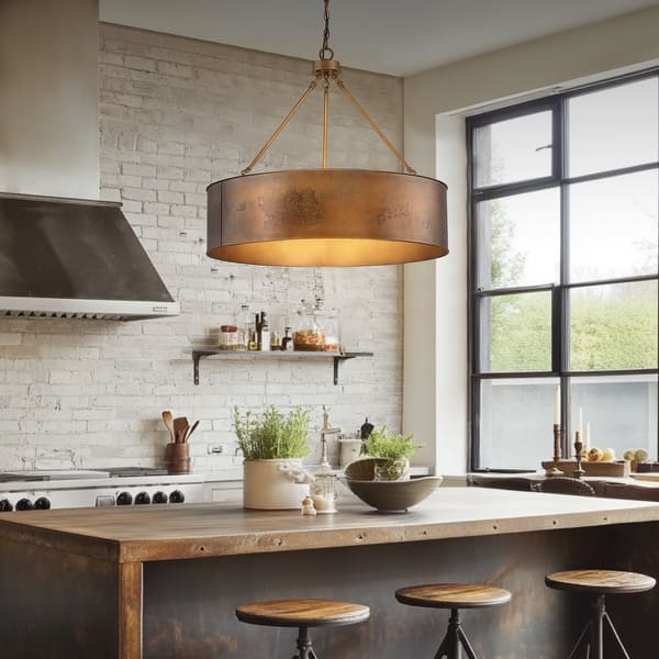 slide 2 of 25, Artisan Antique Bronze Metal Drum Chandelier Light - Antique bronze