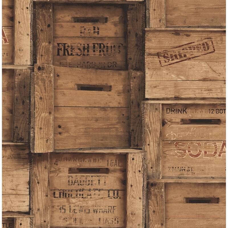 A-Street Prints Brown Wood Crates Wallpaper