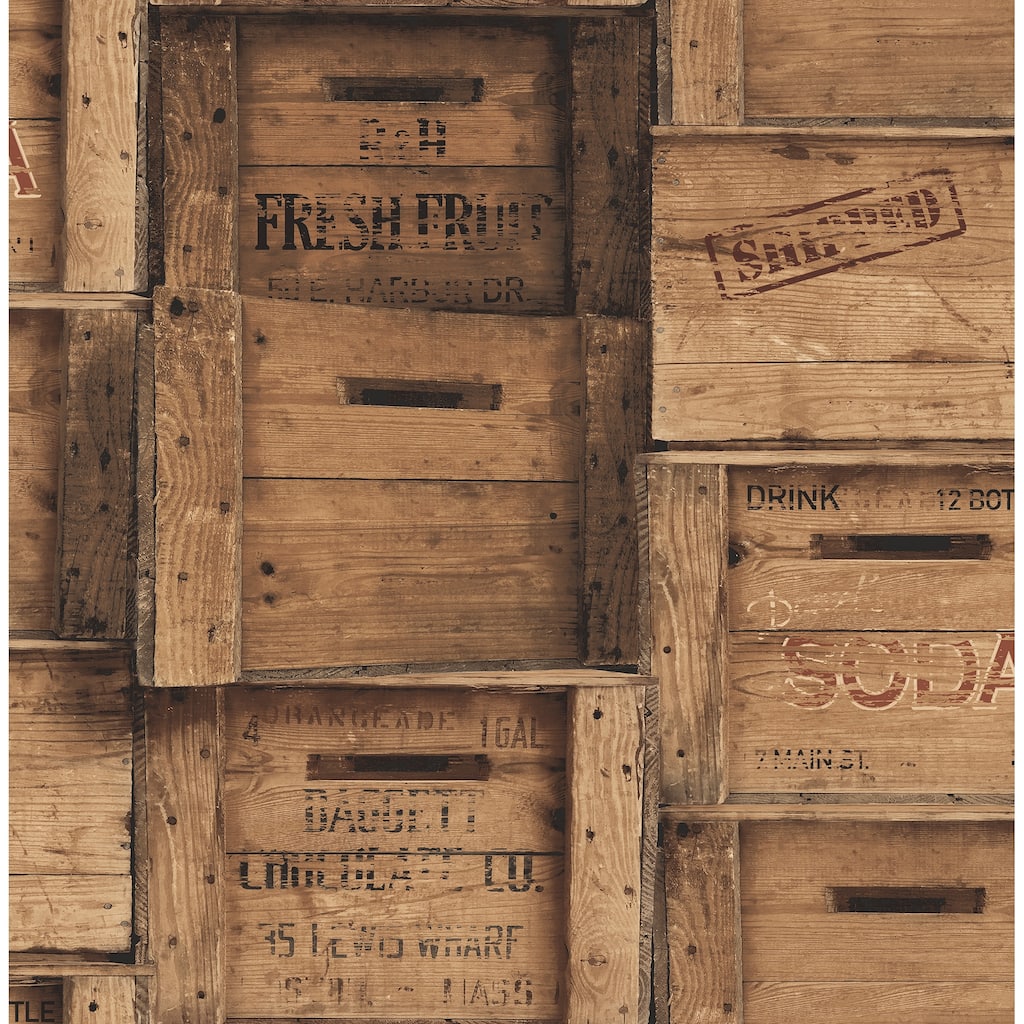 A-Street Prints Brown Wood Crates Wallpaper