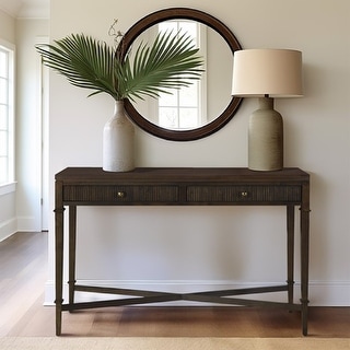 Roomfitters Fluted 2-Drawer Storage Console Table, Dark Brown Wood ...