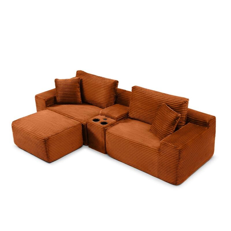 111" L-Shaped Corduroy Boneless Sectional Sofa with Ottoman