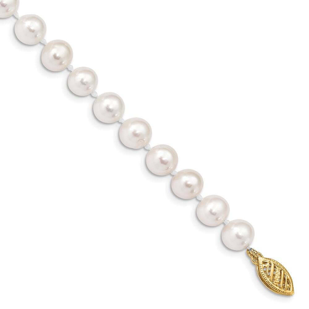 14k Yellow Gold 6-7mm White Near Round Freshwater Cultured Pearl Bracelet, 7.5"