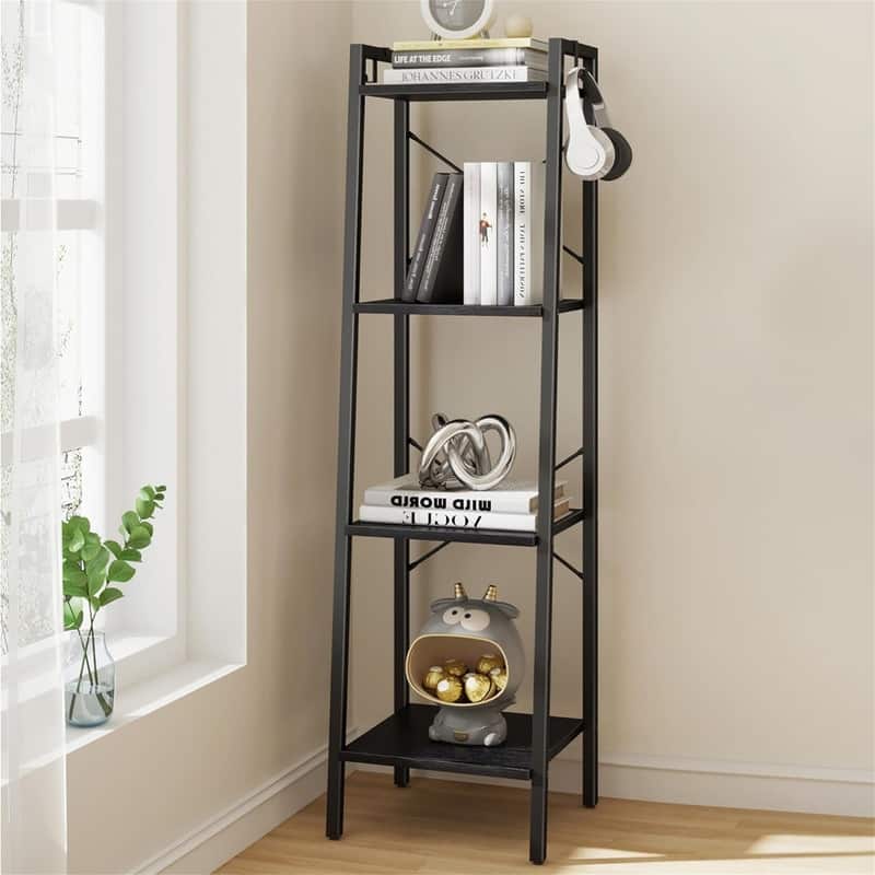 Freestanding Corner Storage Shelve with 2 Hooks for Home Office - 9.45"D x 15.35"W x 72.83"H
