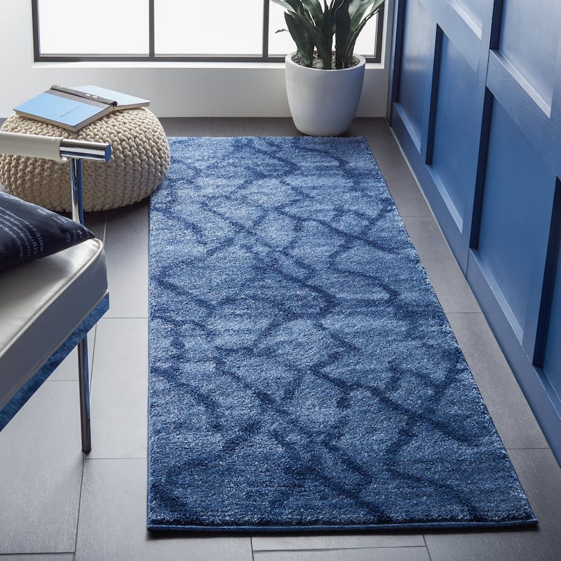 SAFAVIEH Retro Delfina Modern Abstract Distressed Rug - 2' 3" x 9' - Blue/Dark Blue - Runner