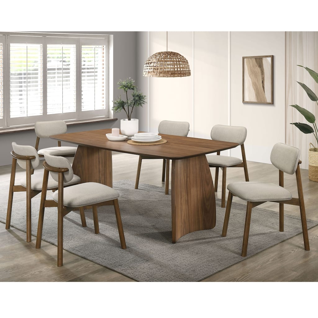 Furniture of America Megan Midcentury 7-Piece Walnut Wood Dining Table Set