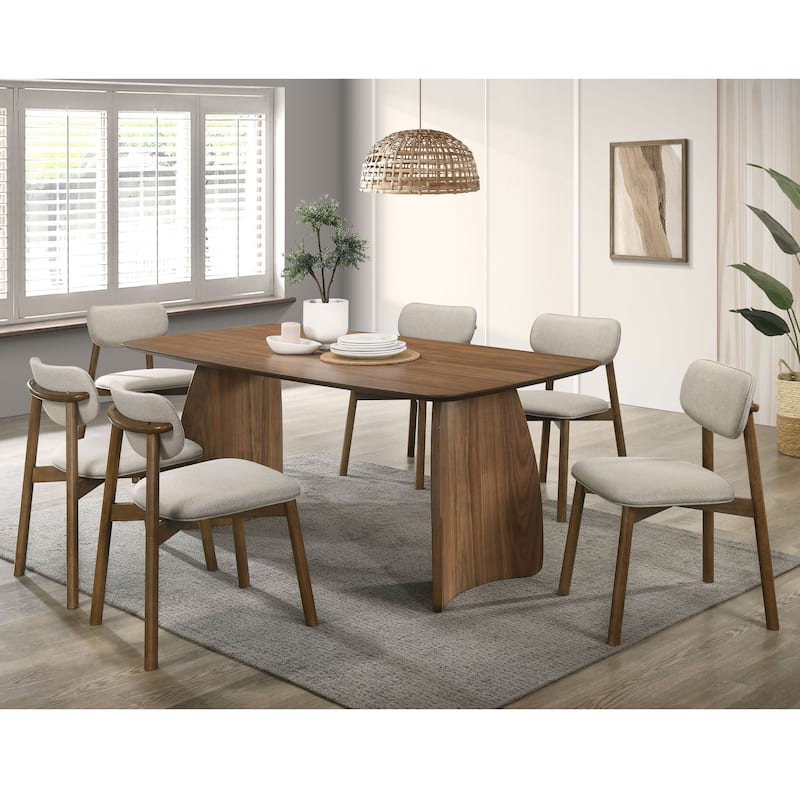 Furniture of America Megan Midcentury 7-Piece Walnut Wood Dining Table Set - Walnut