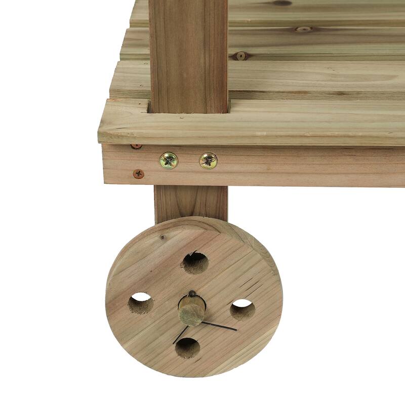 Natural Wood Mobile Potting Bench with Storage