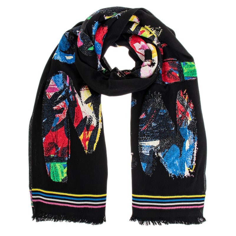 Alexander McQueen Oversized Graffiti Scarf - Black and Multicolor