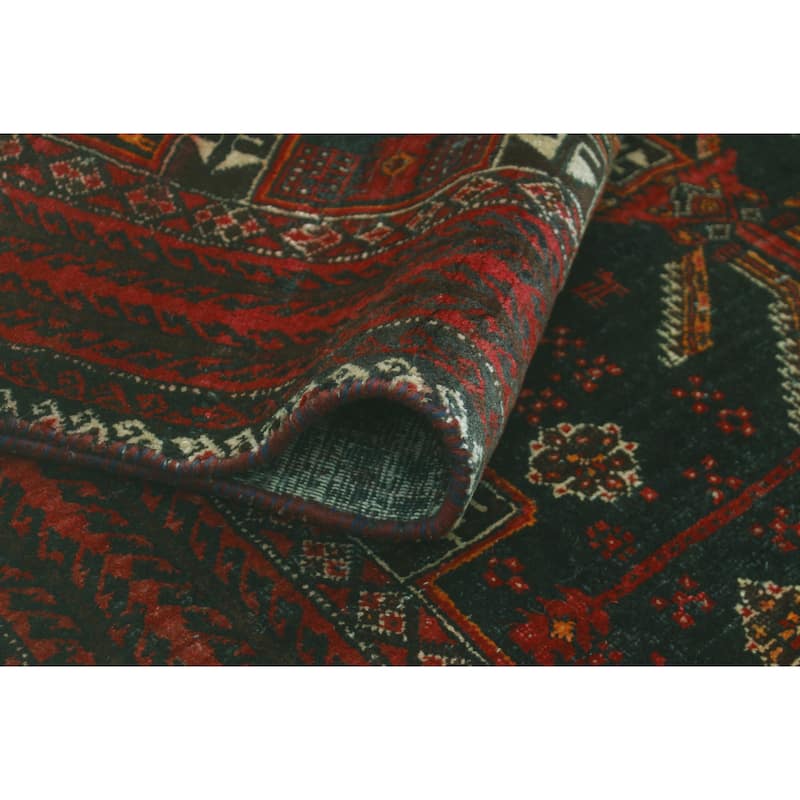 Fine Vintage Distressed Annahi Charcoal/Red Runner - 3'2" x 5'9"