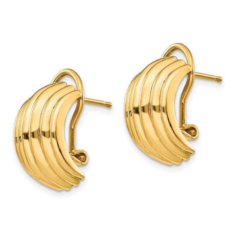 Curata 14k Yellow Gold Polished Ribbed Fancy Omega Back Post Earrings 19x9.5mm