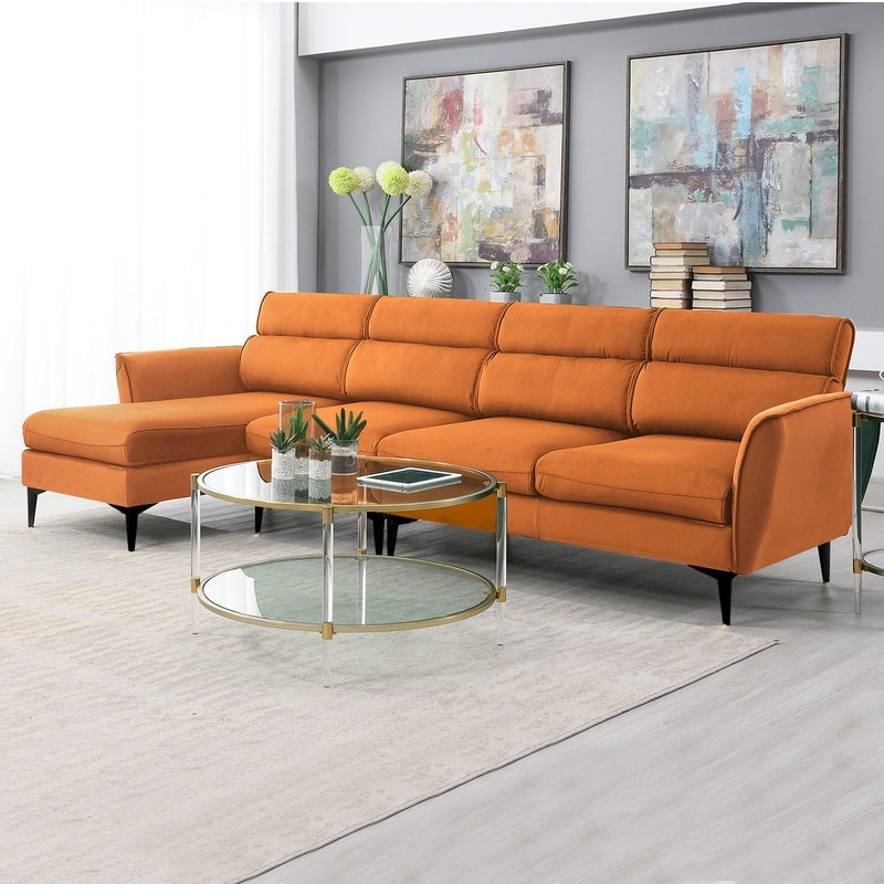 Burnt orange leather on sale sectional sofa