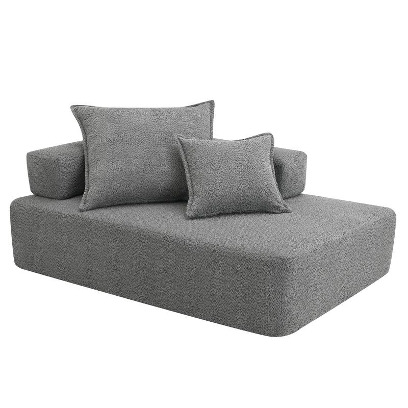 Boucle Fabric Oversized Modular Lounge Sofa Frame with 2 Pillows, No Assembly Required
