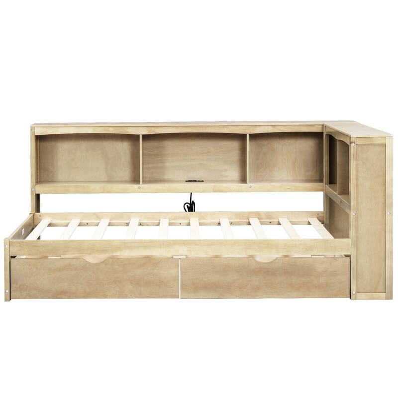 Twin Size Daybed with Two Storage Drawers, Storage Cabinets and USB Ports