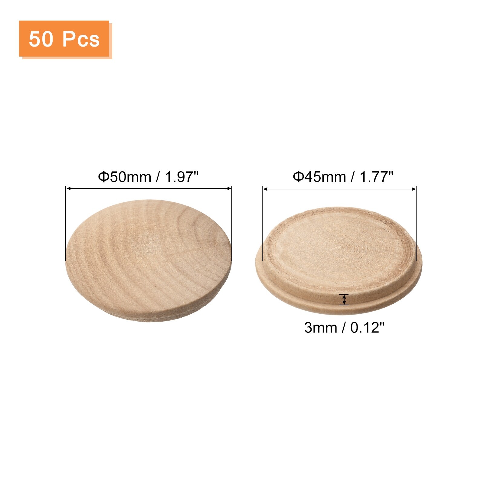 Wood Plugs, 50Pcs 50 x 45 mm - Lotus Wood Button Top Plugs for Stair Chair Craft - 50 x 45 mm