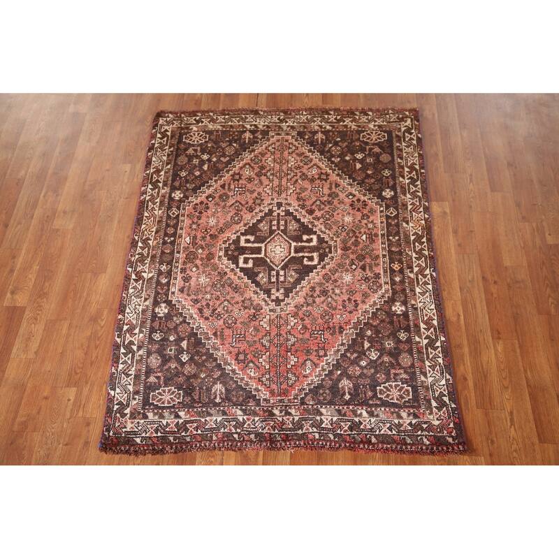 Tribal Shiraz Persian Vintage Area Rug Hand-knotted Wool Carpet - 3'9"x 5'0"