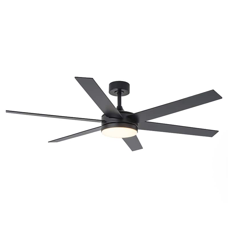60-inch Modern Black Wood Integrated LED Indoor Smart Ceiling Fan with Light and APP