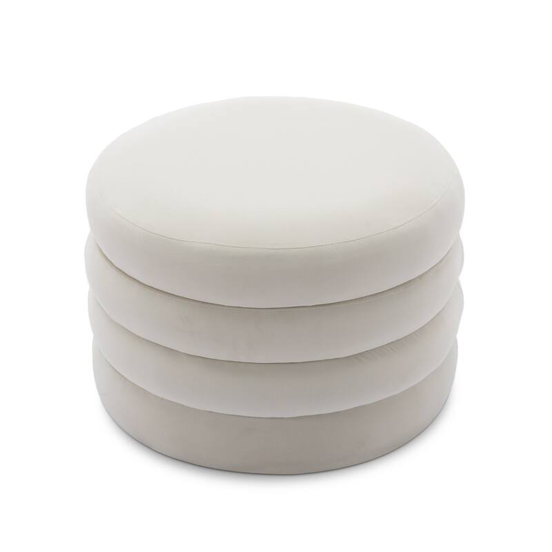 Velvet Fabric Storage Round Ottoman Footstool With Wooden Shelving