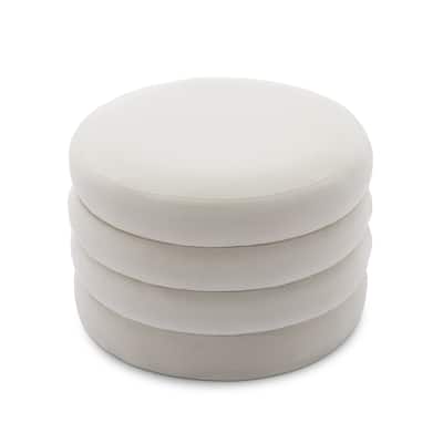 Velvet Round Ottoman with Storage, Footstool with Wooden Shelving, Multifunctional Round Vanity Stool for Makeup