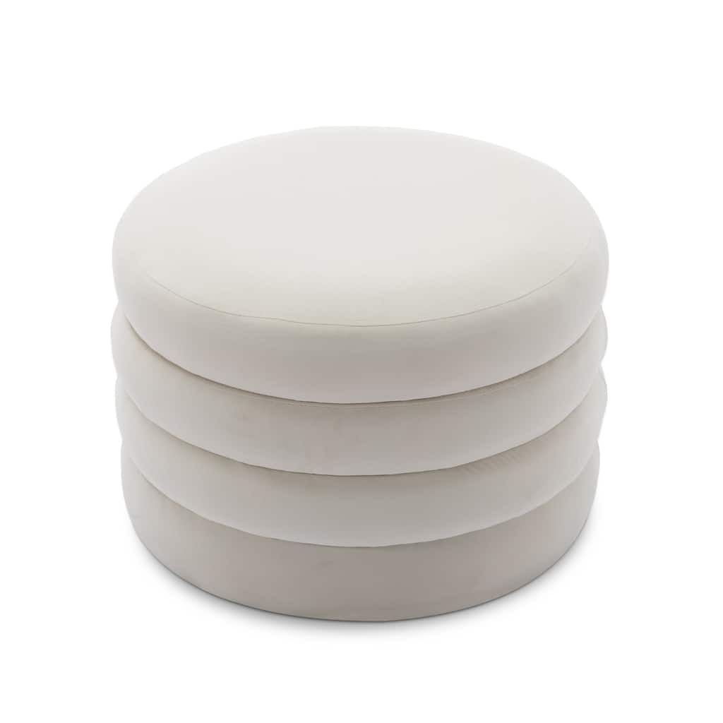 Velvet Round Ottoman with Storage, Footstool with Wooden Shelving, Multifunctional Round Vanity Stool for Makeup
