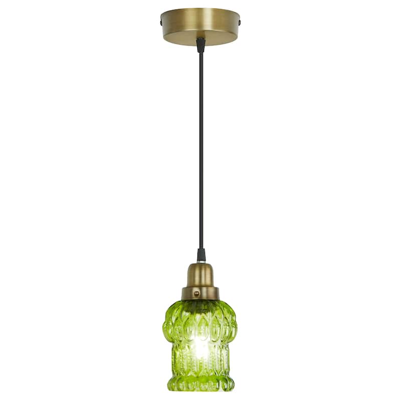 Baptiste River of Goods Purple/Yellow/Green and Gold Glass and Metal 4.5-Inch Pendant Light with Adjustable Hanging Cord - 4.5" x 4.5" x 9.75/68.75" - Green/Gold