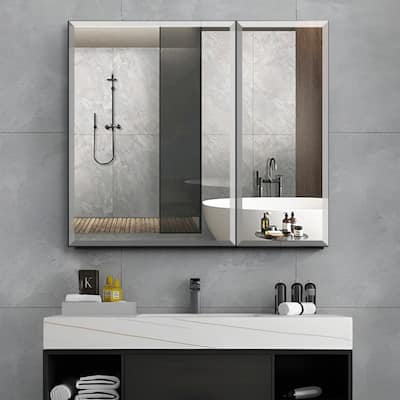 30 in. W x 26 in. H Rectangular Aluminum Medicine Cabinet with Mirror - 30" x 26"