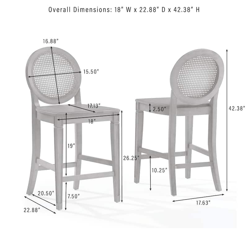Crosley Katia 2-Piece Cane-Back Counter Stool Set