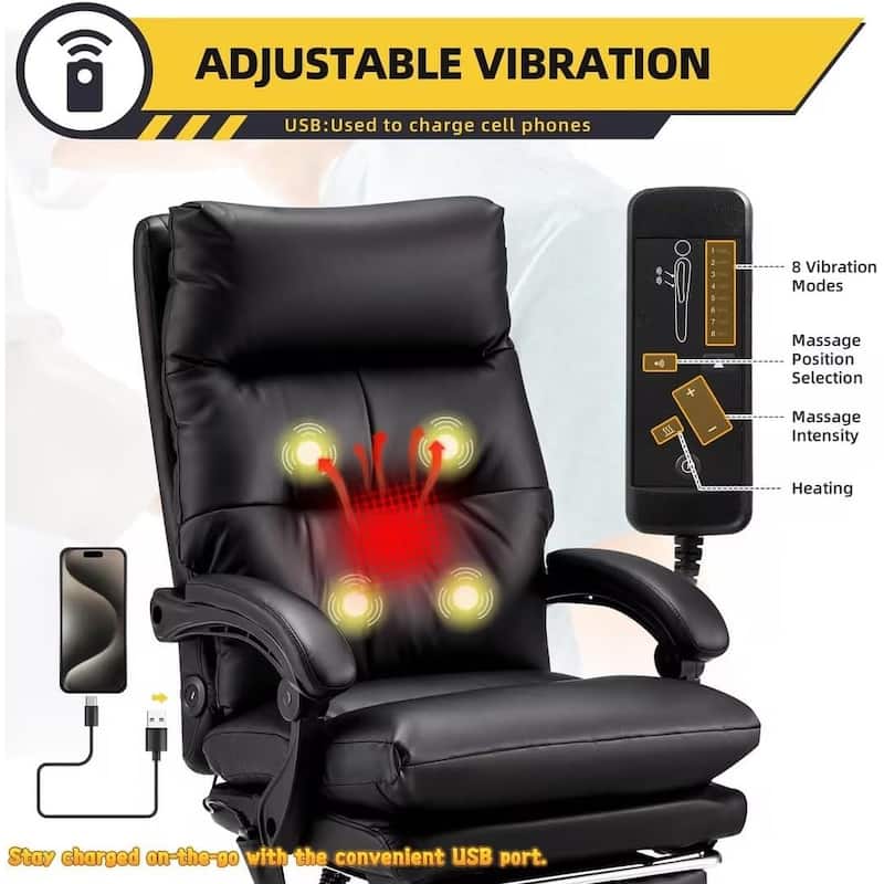 Massage Office Chair with Heat, Ergonomic Reclining Desk Chair with Footrest, Lumbar Support, Adjustable Arms