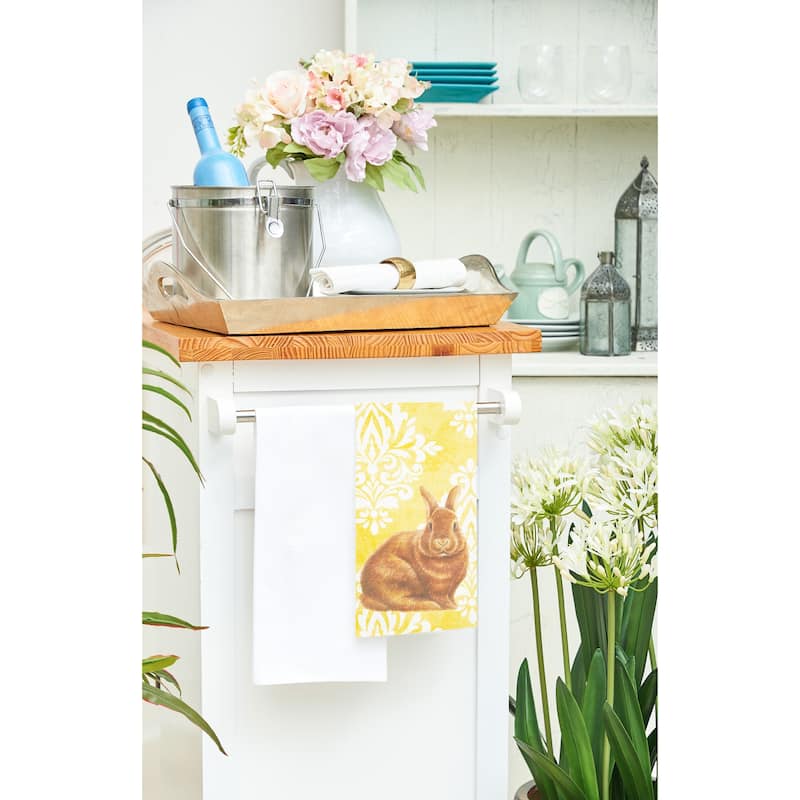 Damask Yellow Bunny Cotton Kitchen Towel