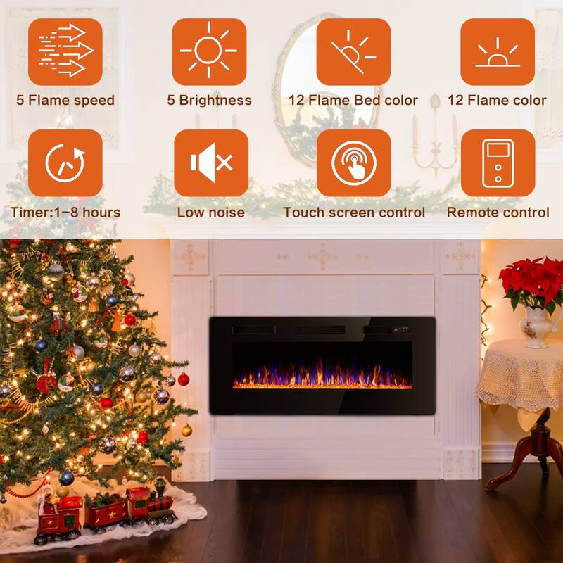 Bossin 30 to 72 inch Electric Fireplace Ultra-Thin and Silence Linear Recessed Wall Mounted Fireplace with Remote Control