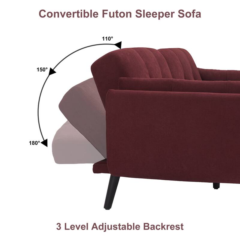 2Set Adjustable Backrest Convertible Futon Sleeper Couch