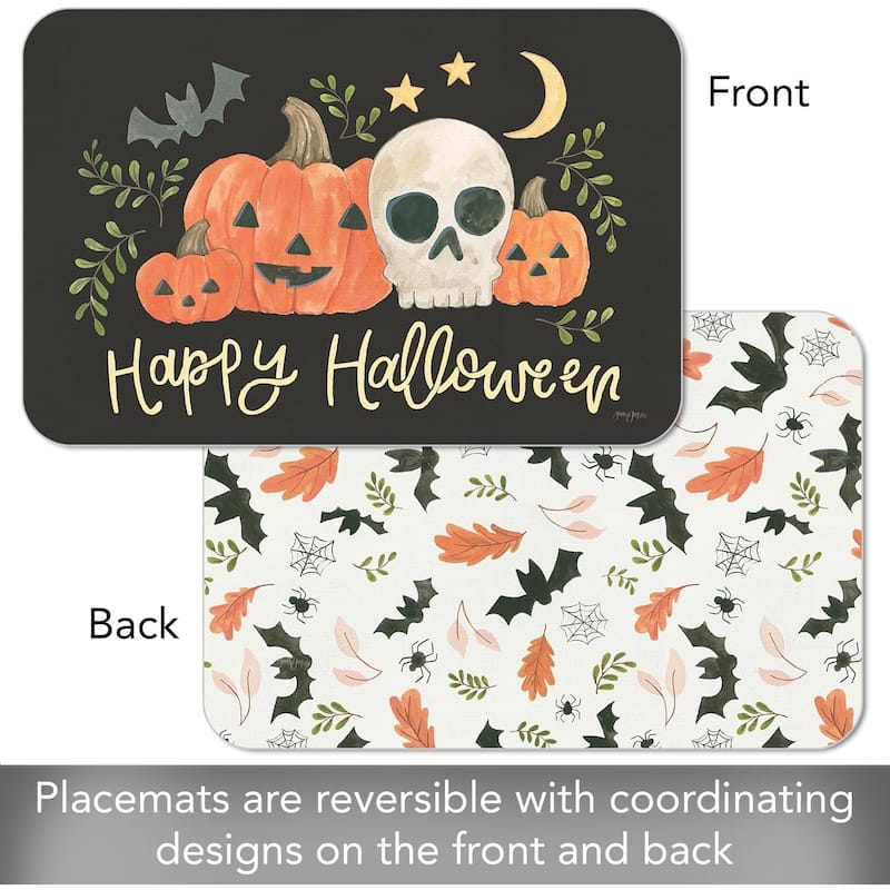 Spooky Season 4 Pack Reversible Easy Care Flexible Plastic Placemats Made in The USA BPA Free Easily Wipes Clean - multi