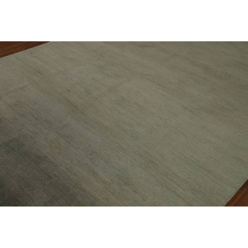 Sage Green Solid Gabbeh Modern Area Rug Hand-Knotted Wool Carpet - 6'10" x 9'5"