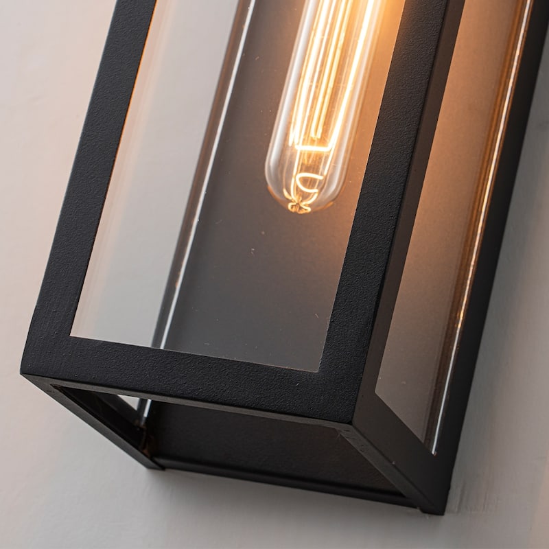 H18" Modern Black Outdoor Wall Lantern with Clear Glass Dusk to Dawn Outdoor Wall Light Open Bottom Wall Sconce for Entryway