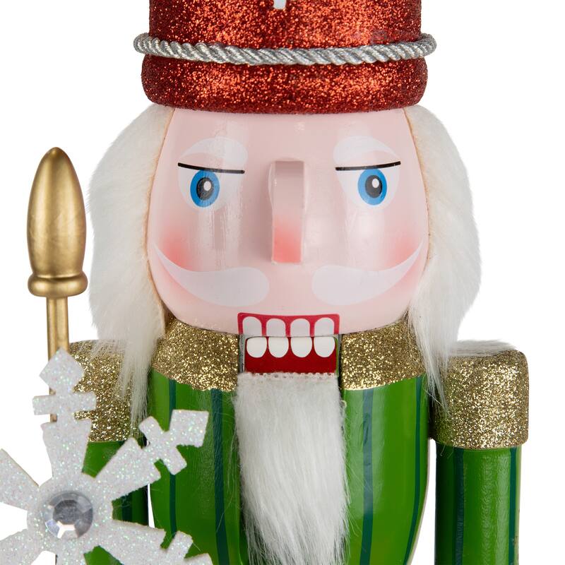 Glittered Nutcracker with Snowflake Scepter Christmas Figure - 15" - Red and Green