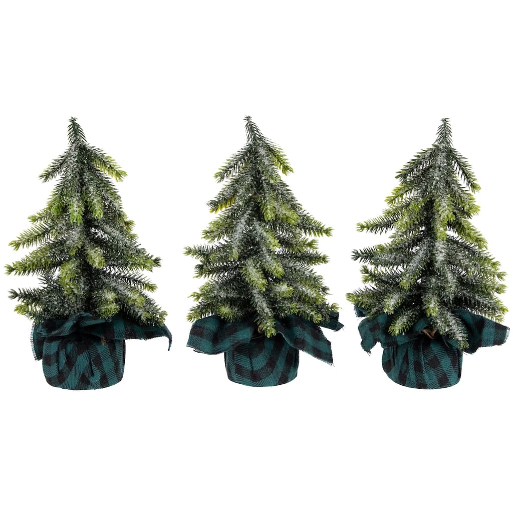 Mini Iced Downswept Pine Artificial Christmas Trees - 9" - Set of 3 - Tabletop