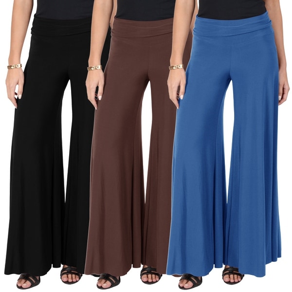 Women's Casual Summer High Waist Plain Solid Relaxed Wide Leg Flared Palazzo Pants