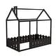 preview thumbnail 17 of 32, Twin House Bed with Door, Roof and Garden-style Fence, Kids Semi-Enclosed Play Area Wooden Floor Bed Frame