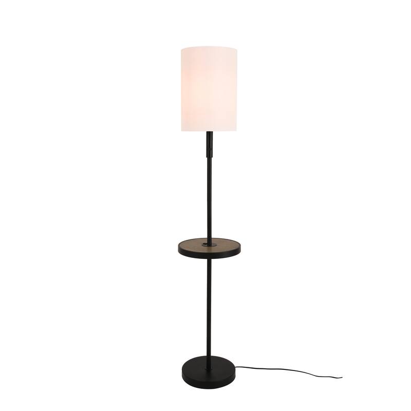 2 Set-57" Traditional Iron Tray Table Floor Lamp with Linen Drum Shade