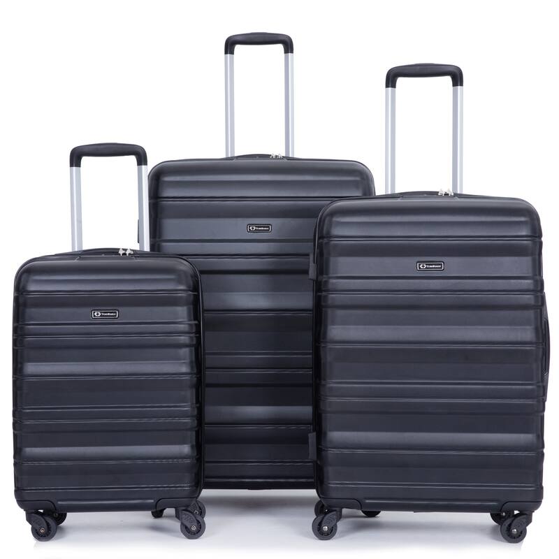 3 Piece PC Expandable Luggage Sets, Modern Lightweight Durable Suitcase with TSA Lock, Two Hooks and Spinner Wheels - Black