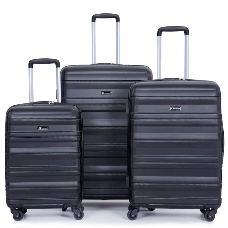 Expandable 3 Piece Luggage Sets PC Lightweight & Durable Suitcase with Two Hooks, Spinner Wheels, TSA Lock, (21/25/29) - Black